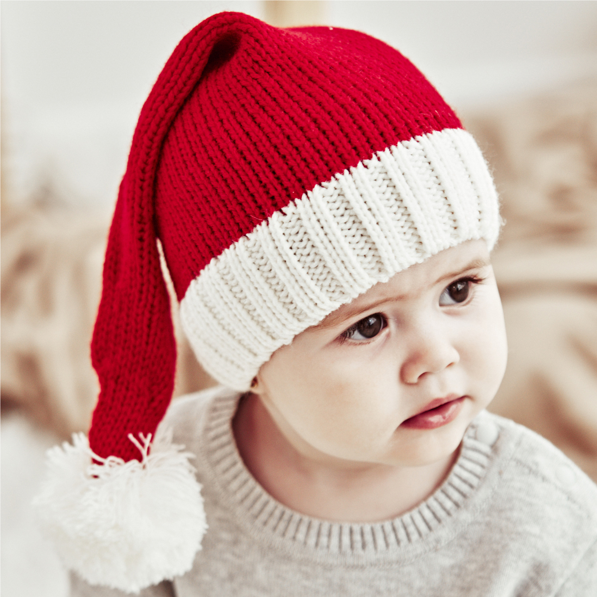 2pcs Santa's Hat Womens baby Toddler Beanie Cap Knitted Winter Hat Soft Warm Knit Christmas Casual Hat